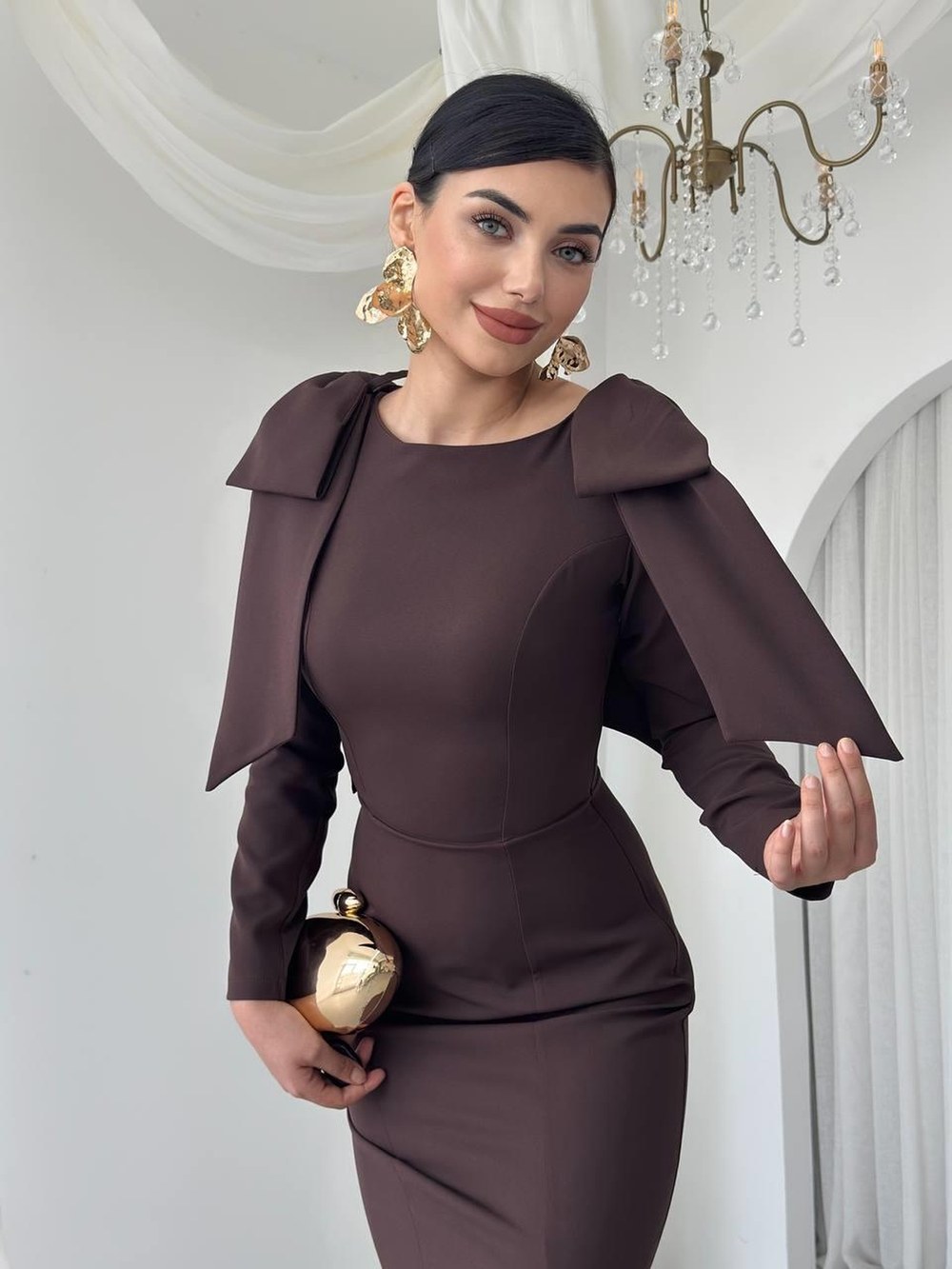 Tıv Bağcık & Düğme Detaylı Elbise ETK-00778-kahve