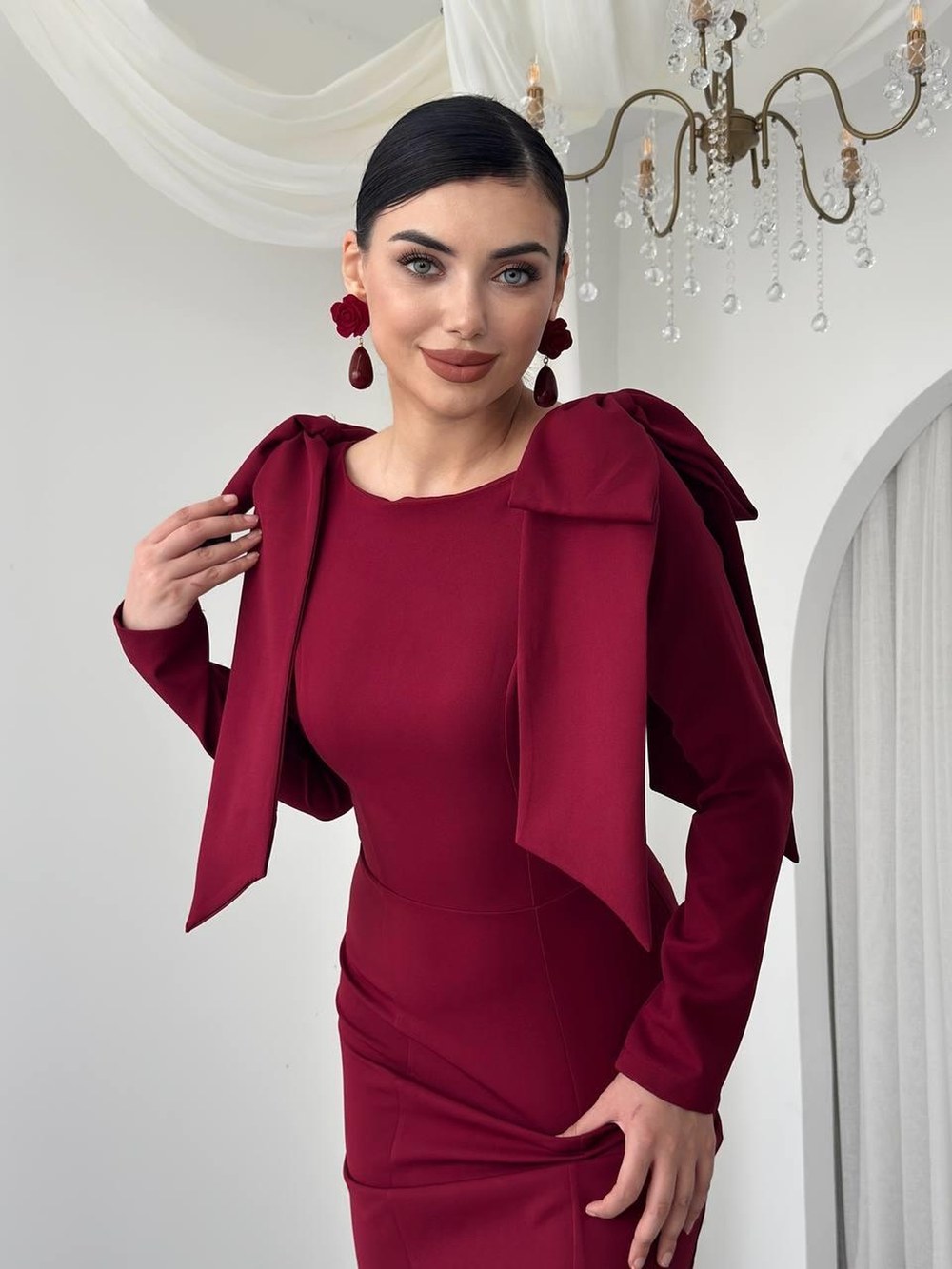 Tıv Bağcık & Düğme Detaylı Elbise ETK-00778-bordo