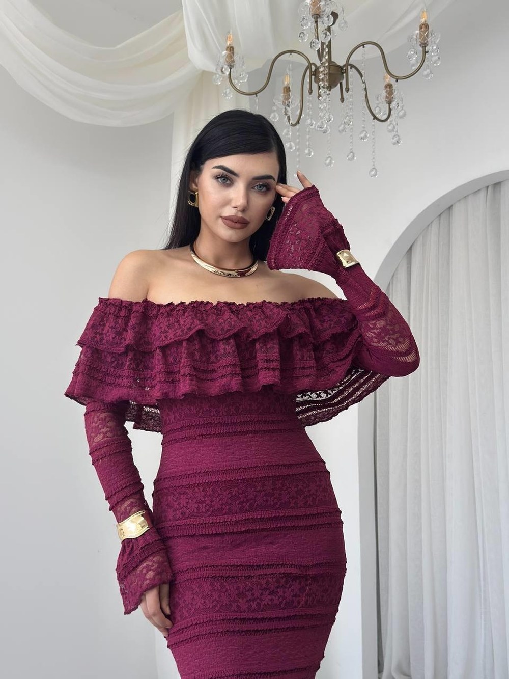 Vova Straplez Elbise ETK-00761-bordo