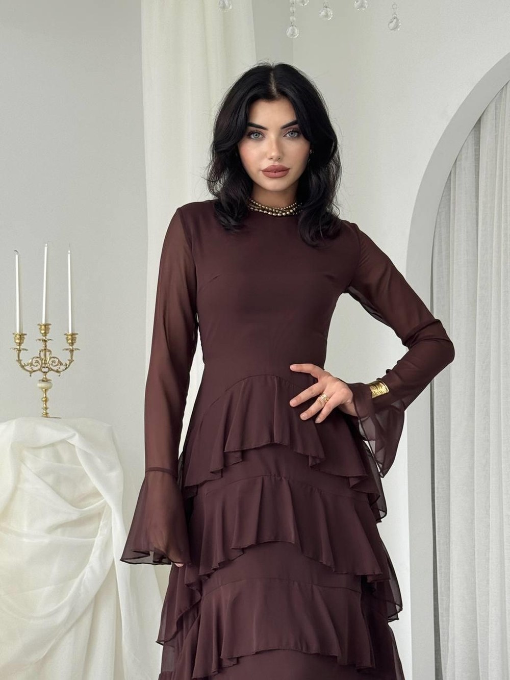 Ery Midi Elbise ETK-00769-kahve
