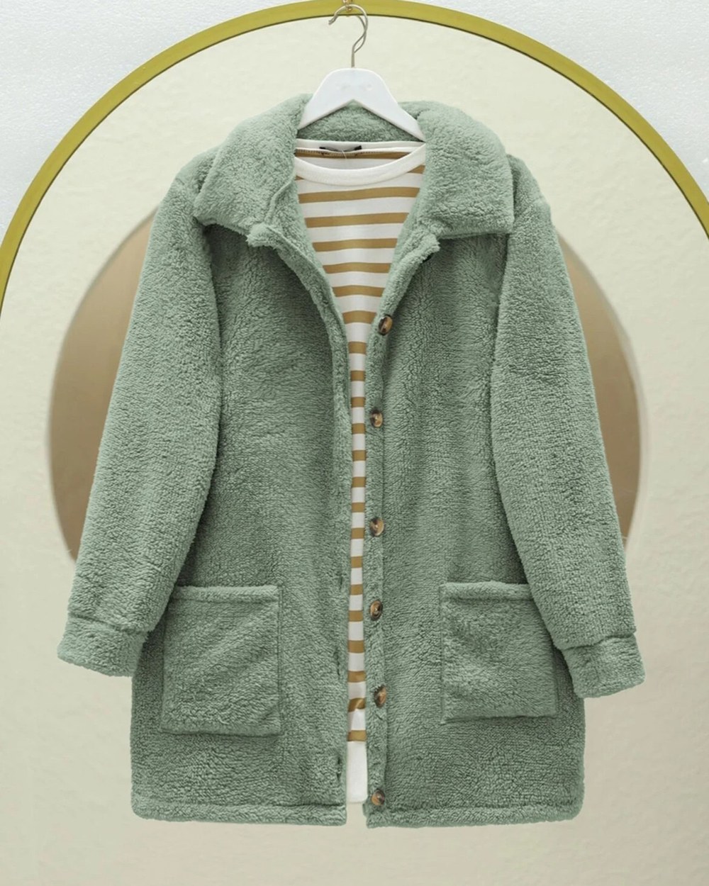 Boydan Düğmeli Cepli Pelüş Ceket -Mint