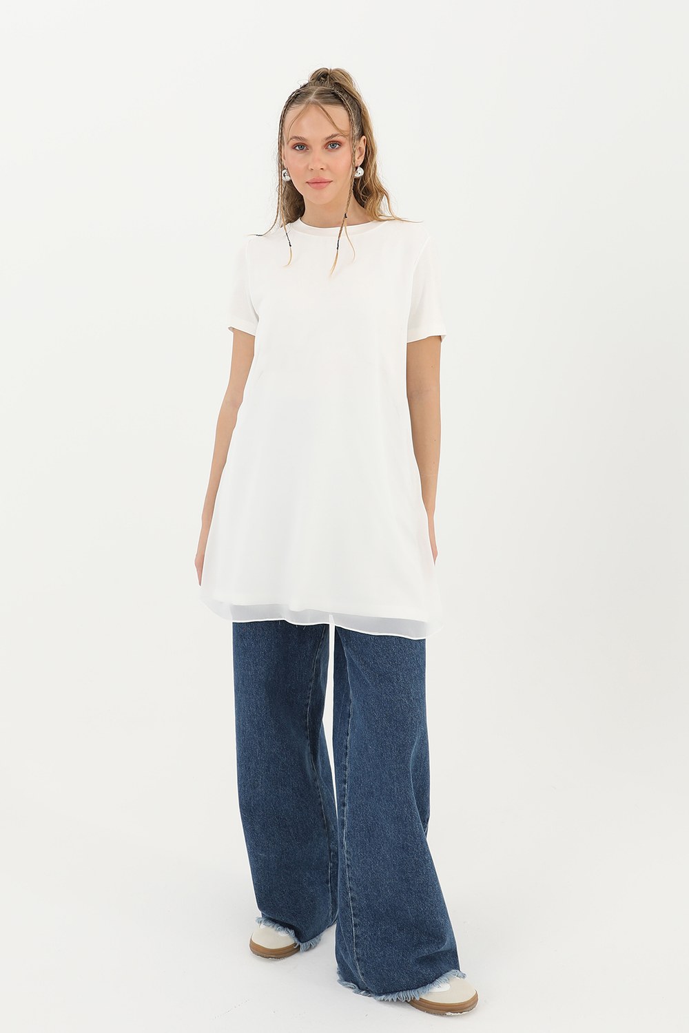 Kadın Basic Uzun T-Shirt -10271TUN