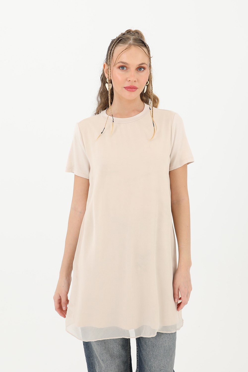 Kadın Basic Uzun T-Shirt -10271TUN