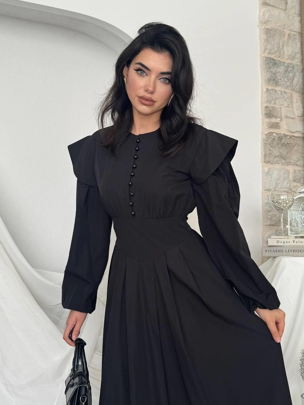Seren Midi Elbise ETK-00797-siyah