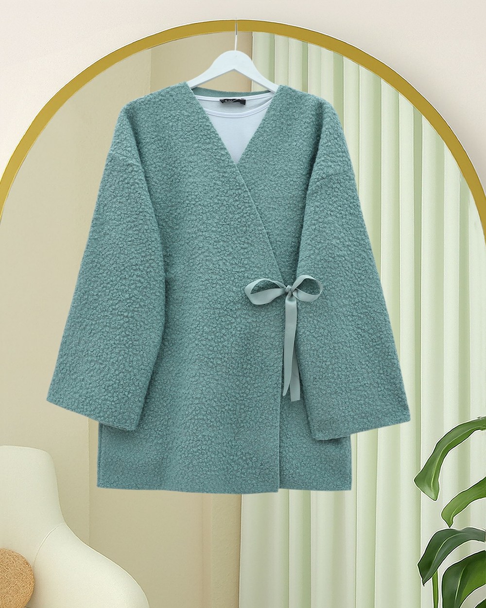 Yandan Bağlamalı Buklet Kimono -Mint