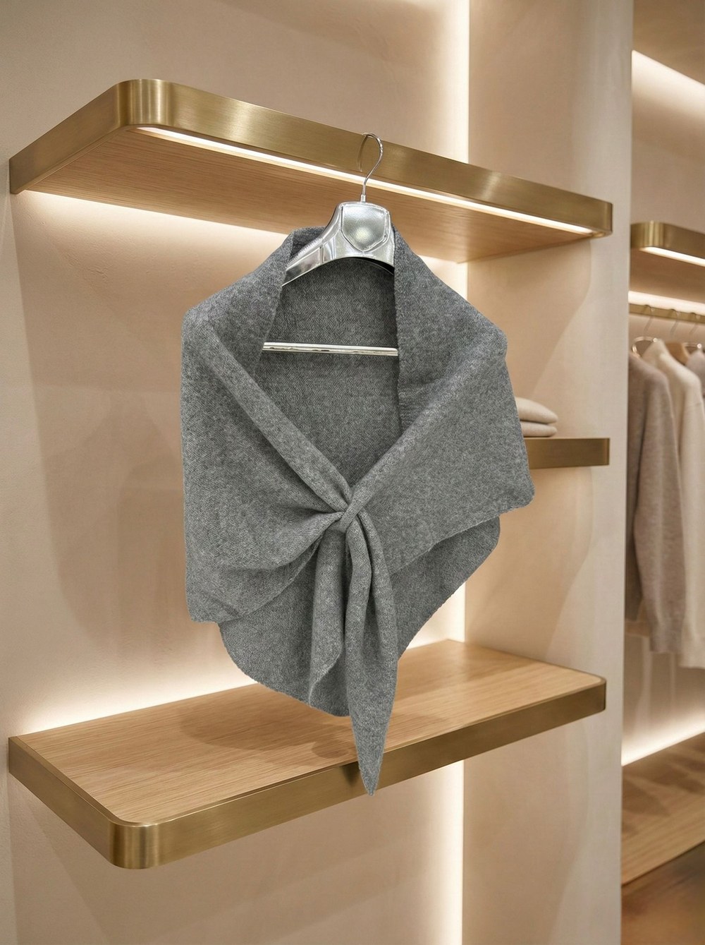 S009 Gri Üçgen İçten Geçmeli Triko Omuz Şalı