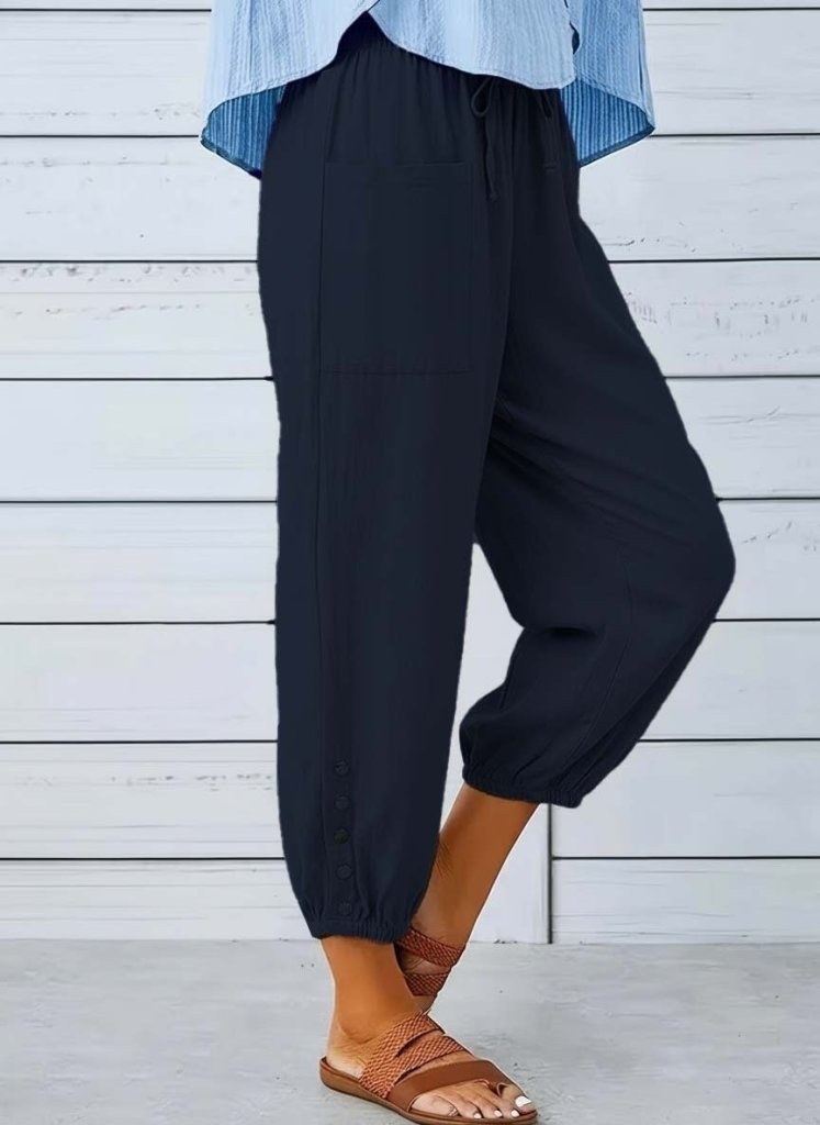 Kadın Beli Lastikli Bağcıklı Düğme Detaylı Pantolon , 36568