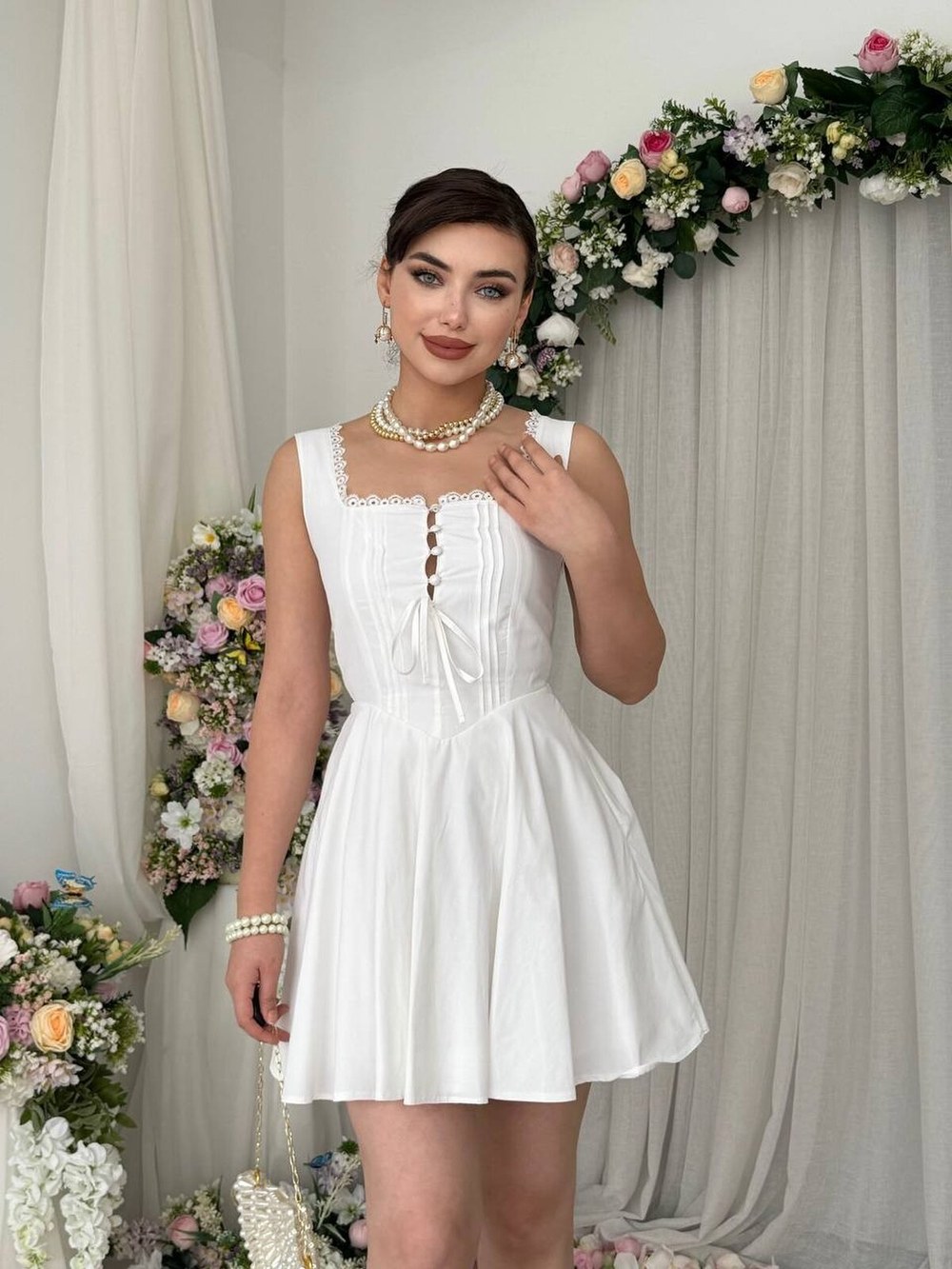 Nuklu Düğme Detaylı Elbise ETK-00871-ekru