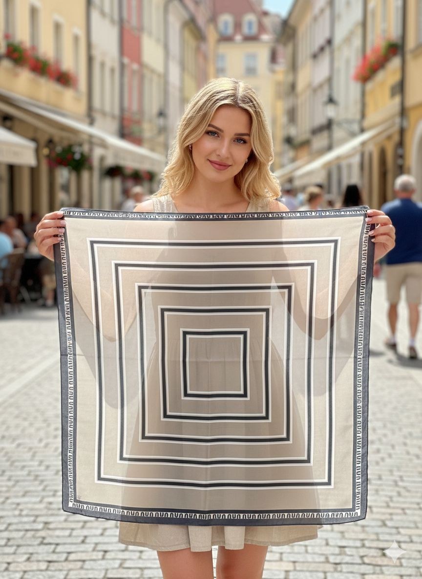 15376 Vizon Çizgi Desenli Bandana Fular 70x70 Cm