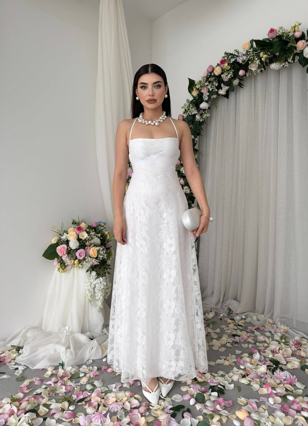 Husa Sırt Bağlamalı Elbise ETK-00921-ekru