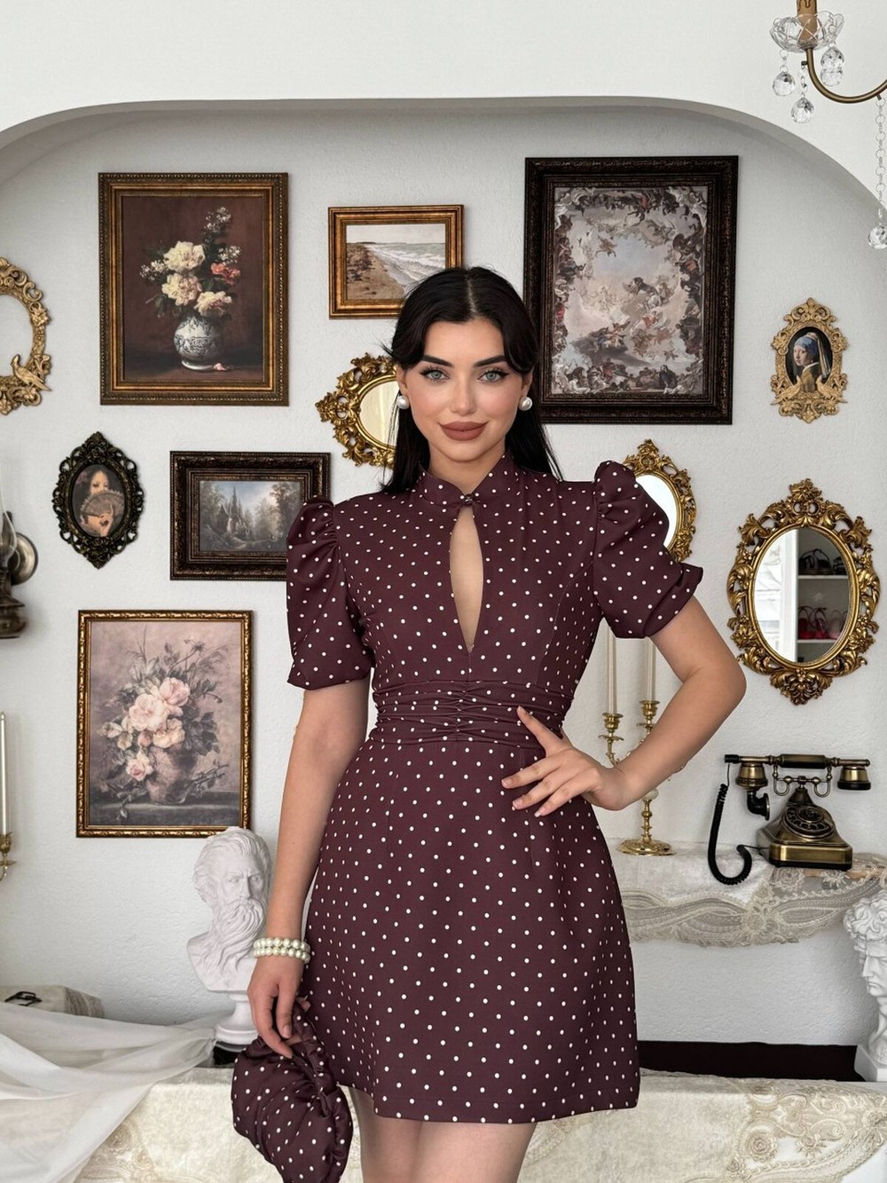 Yues Cut Out Detaylı Elbise ETK-00924-kahve