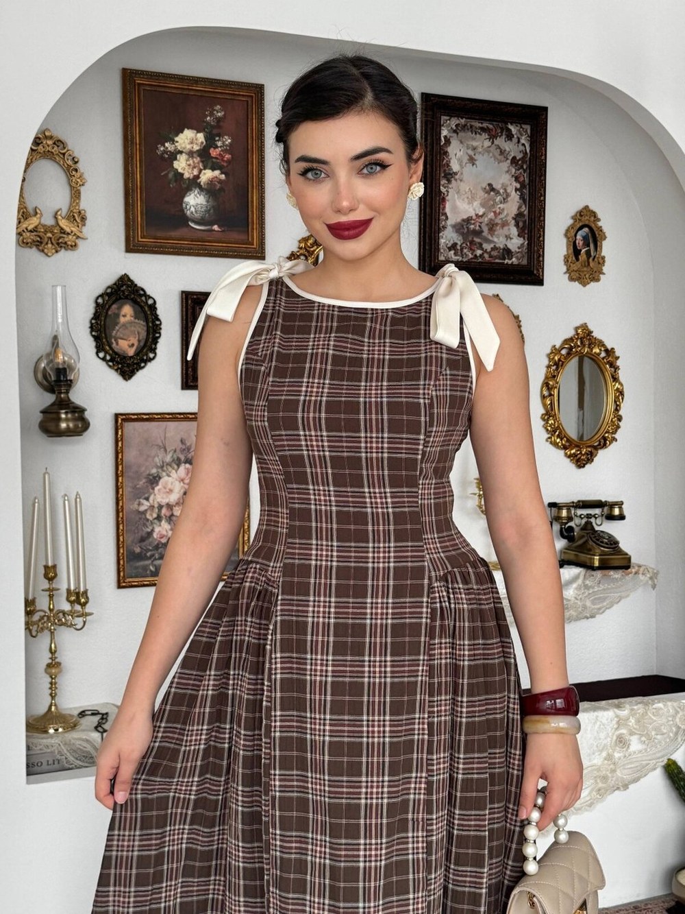 Mumu Fiyonk Detaylı Elbise ETK-00917-kahve