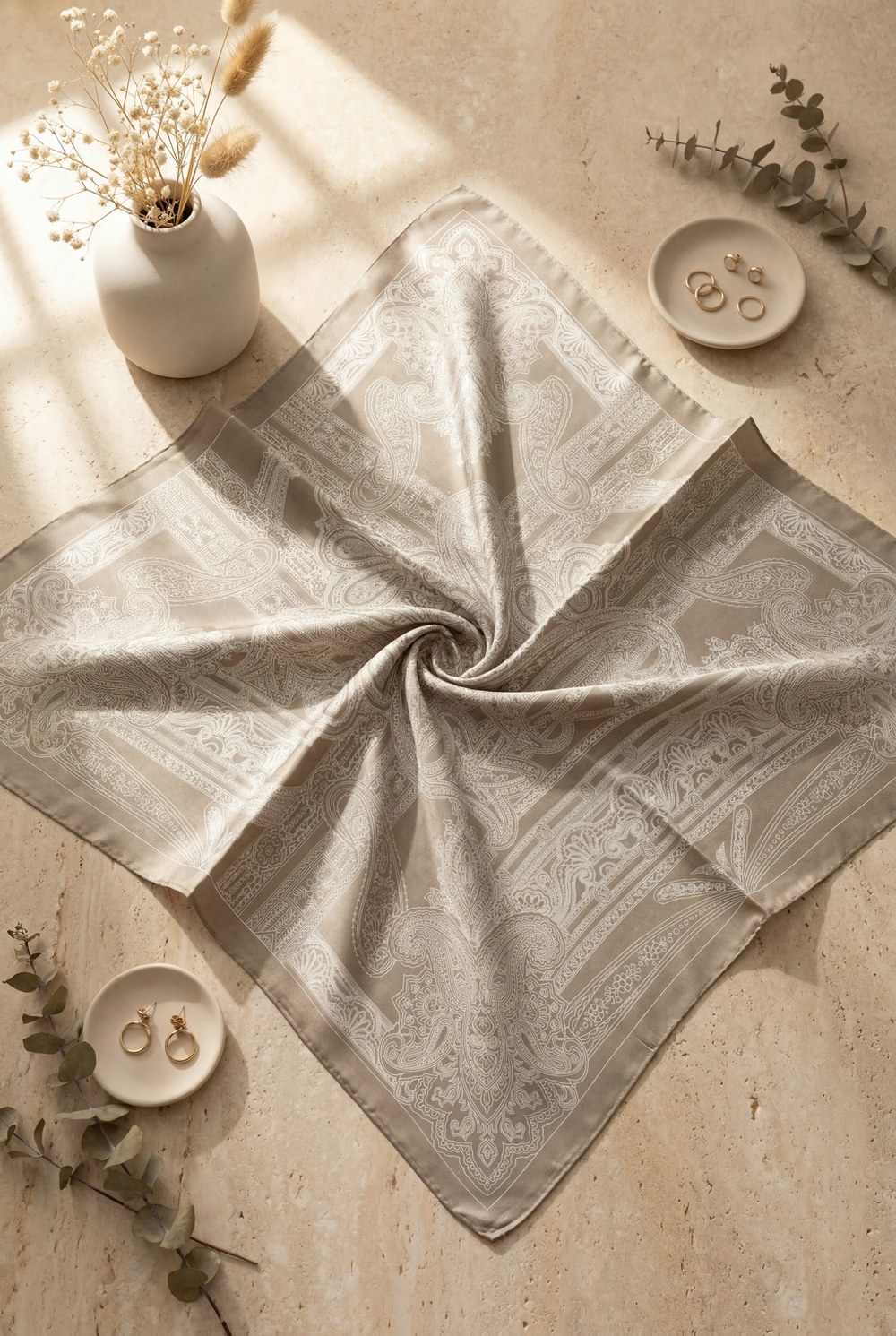Eskiz Desenli Rayon Eşarp -Taş Rengi