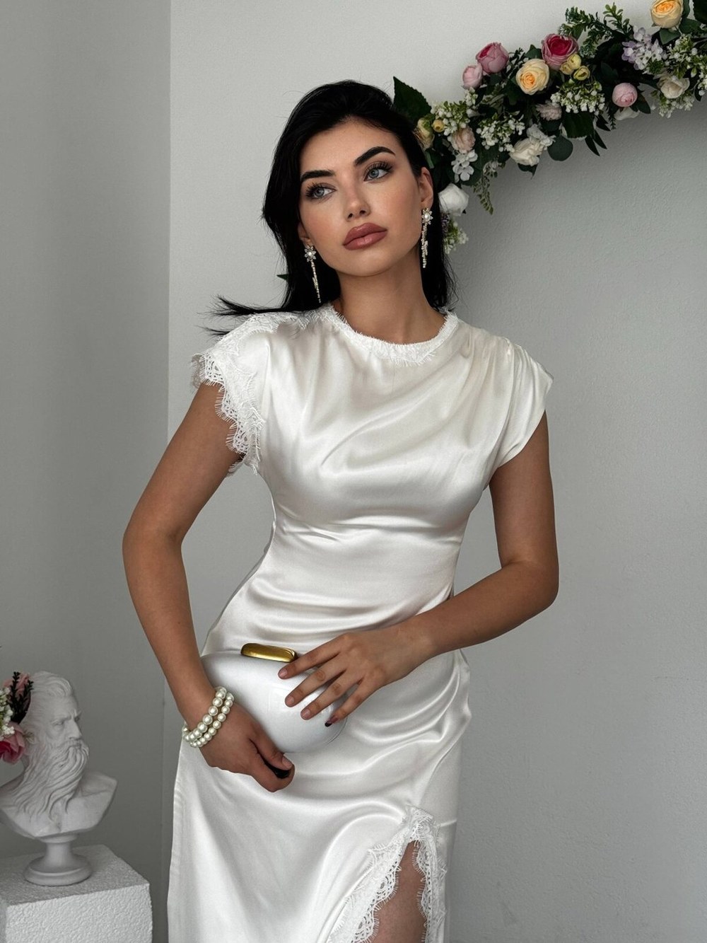 Peam Yırtmaç Detaylı Elbise ETK-00946-ekru