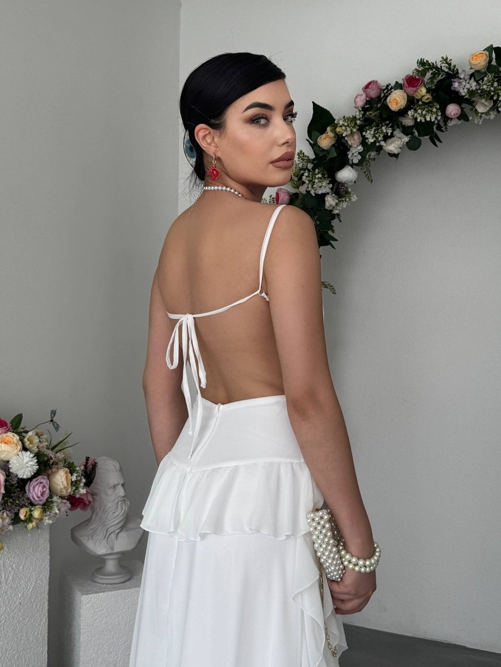 Seras Midi Elbise ETK-00950-beyaz