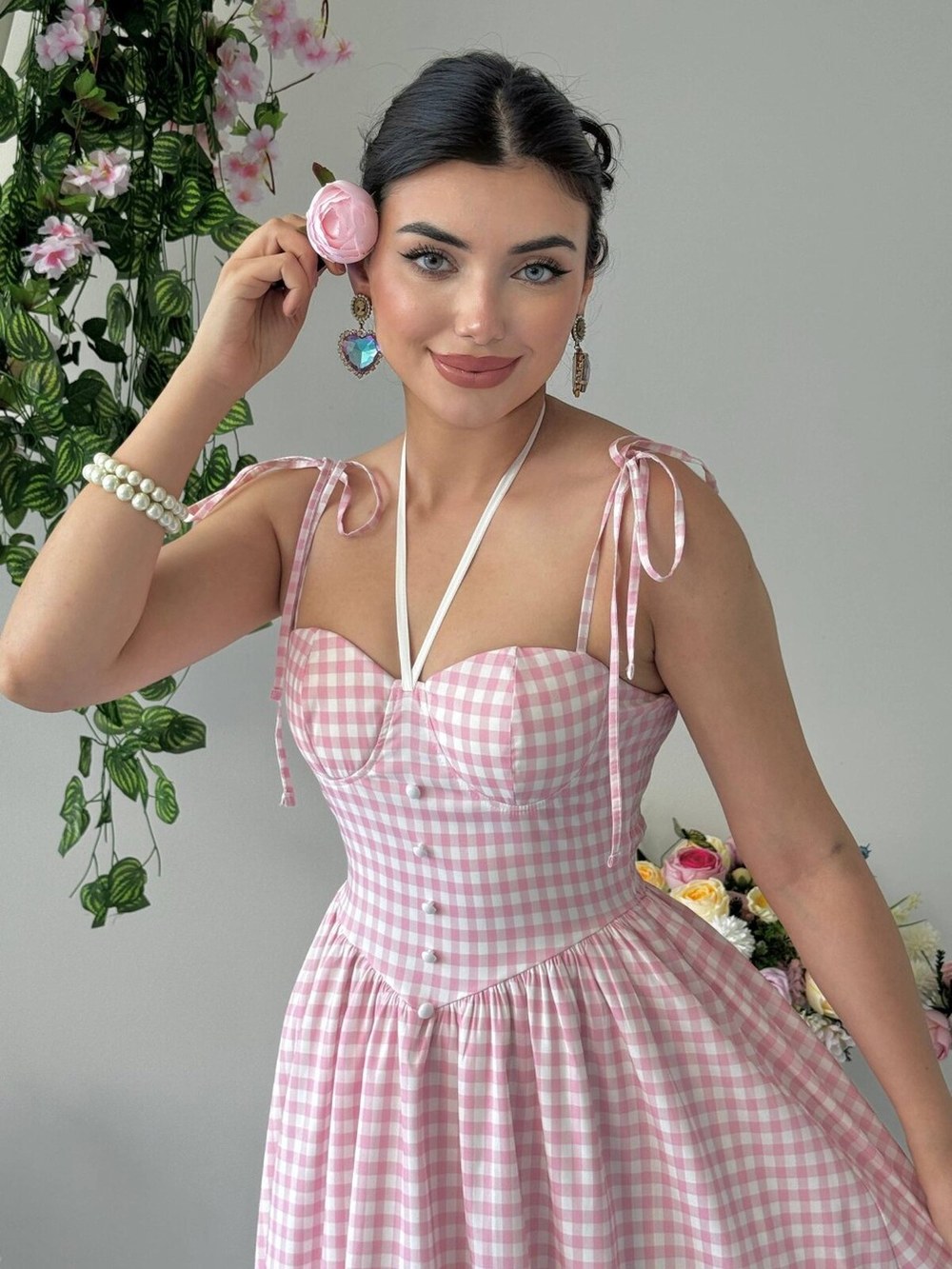 Yumak İp Askılı Elbise ETK-00956-pembe