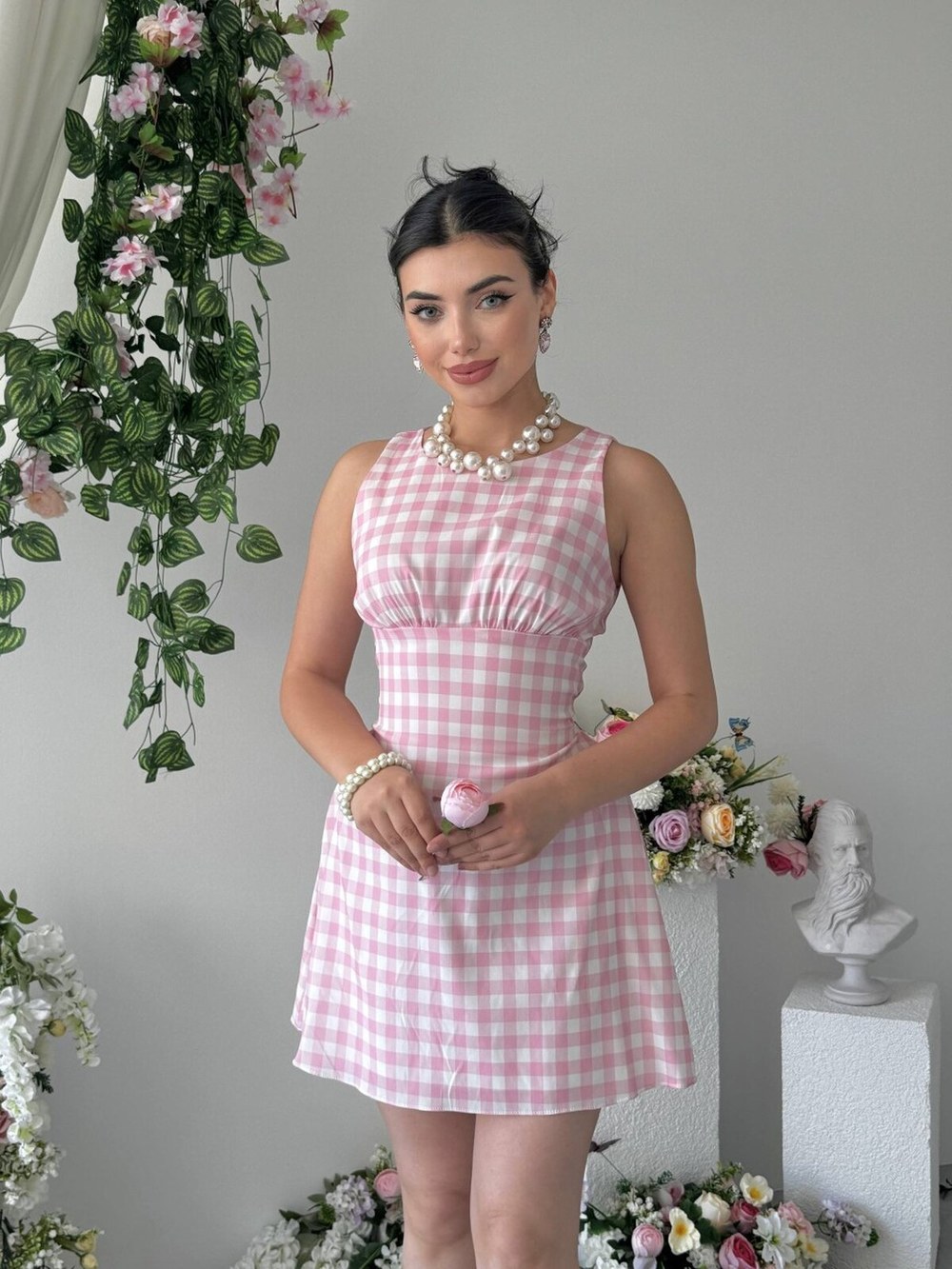 Yujas Bağlama Detaylı Elbise ETK-00961-pembe