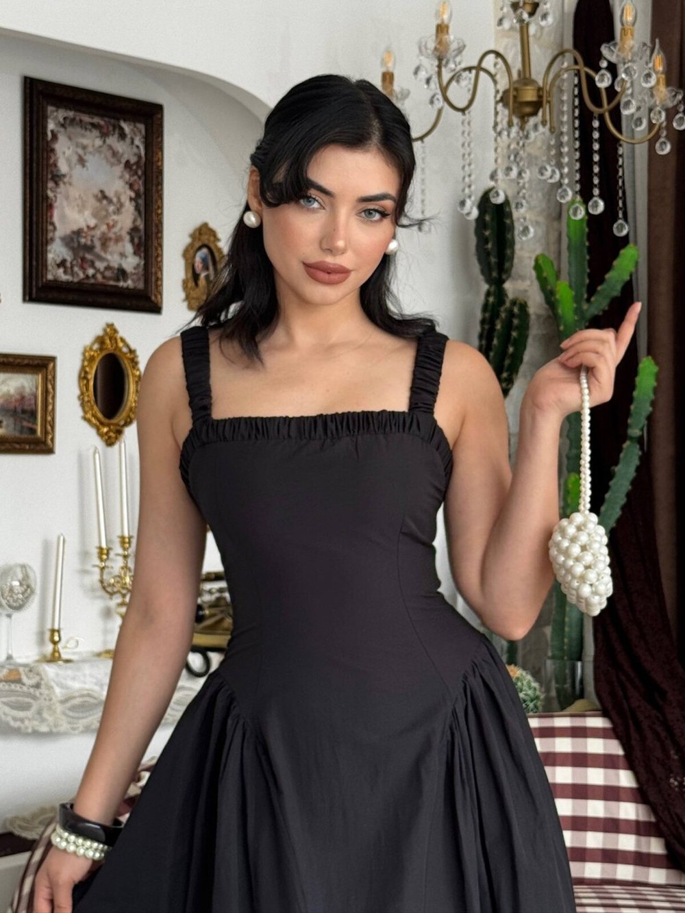 Huen Midi Elbise ETK-00962-siyah