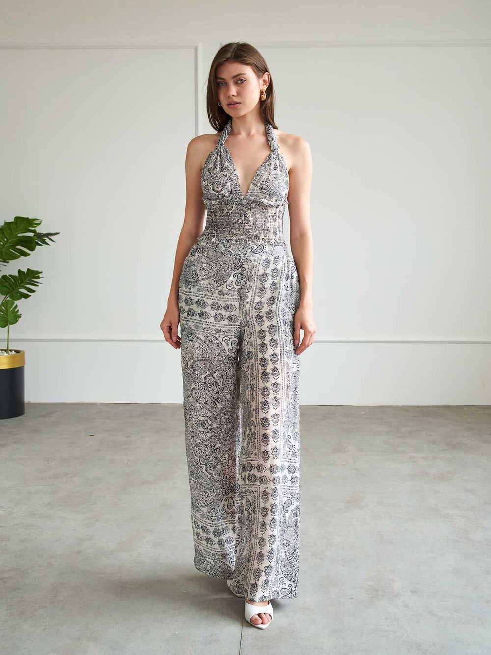220669 Bohem Desenli Crop Pantolon Takım