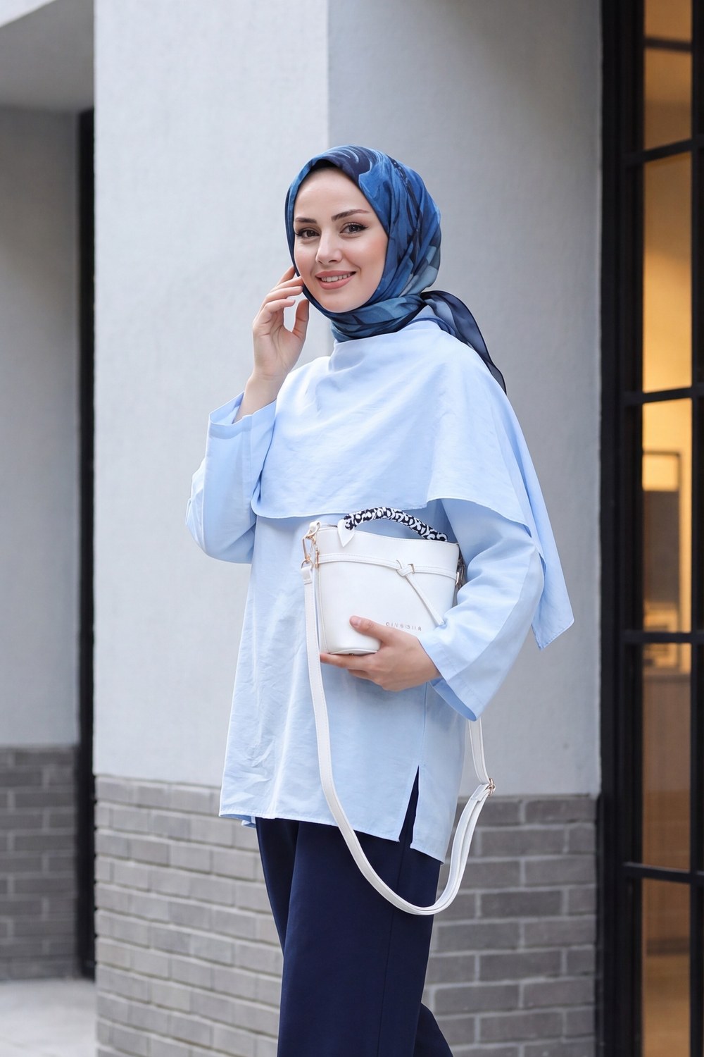 Çıkarılabilir Pelerinli Oversize Modal Tunik -Bebe Mavi