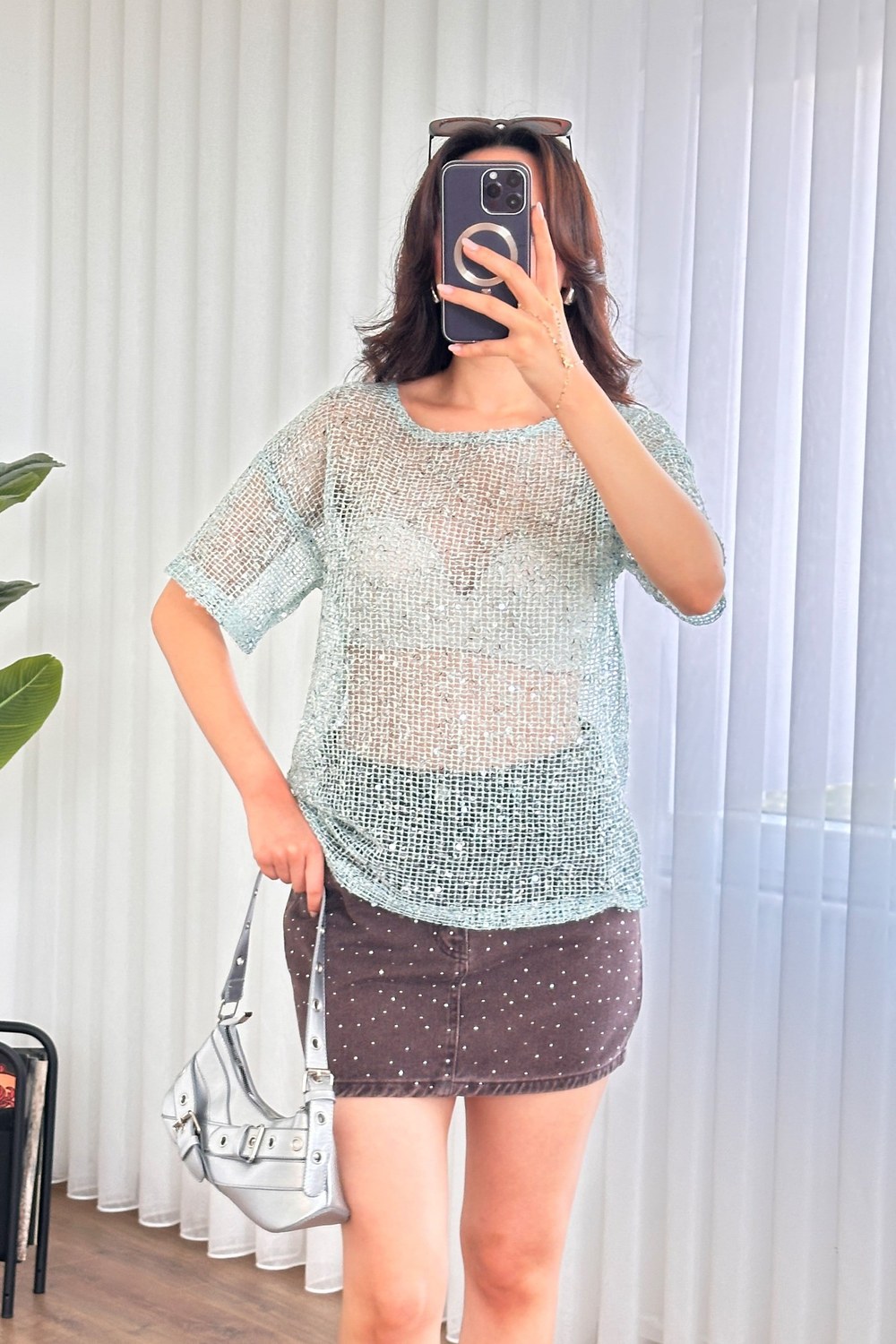 Pul Payet Geçişli Toptan Mint Bluz Mint Yeşili