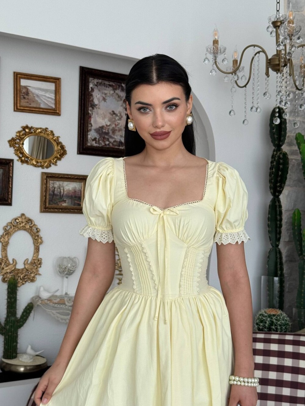 Nunu Midi Elbise ETK-00977-sari