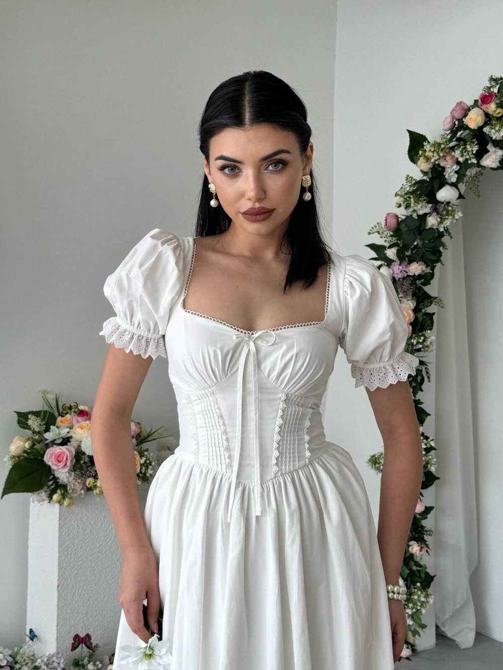 Nunu Midi Elbise ETK-00977-beyaz