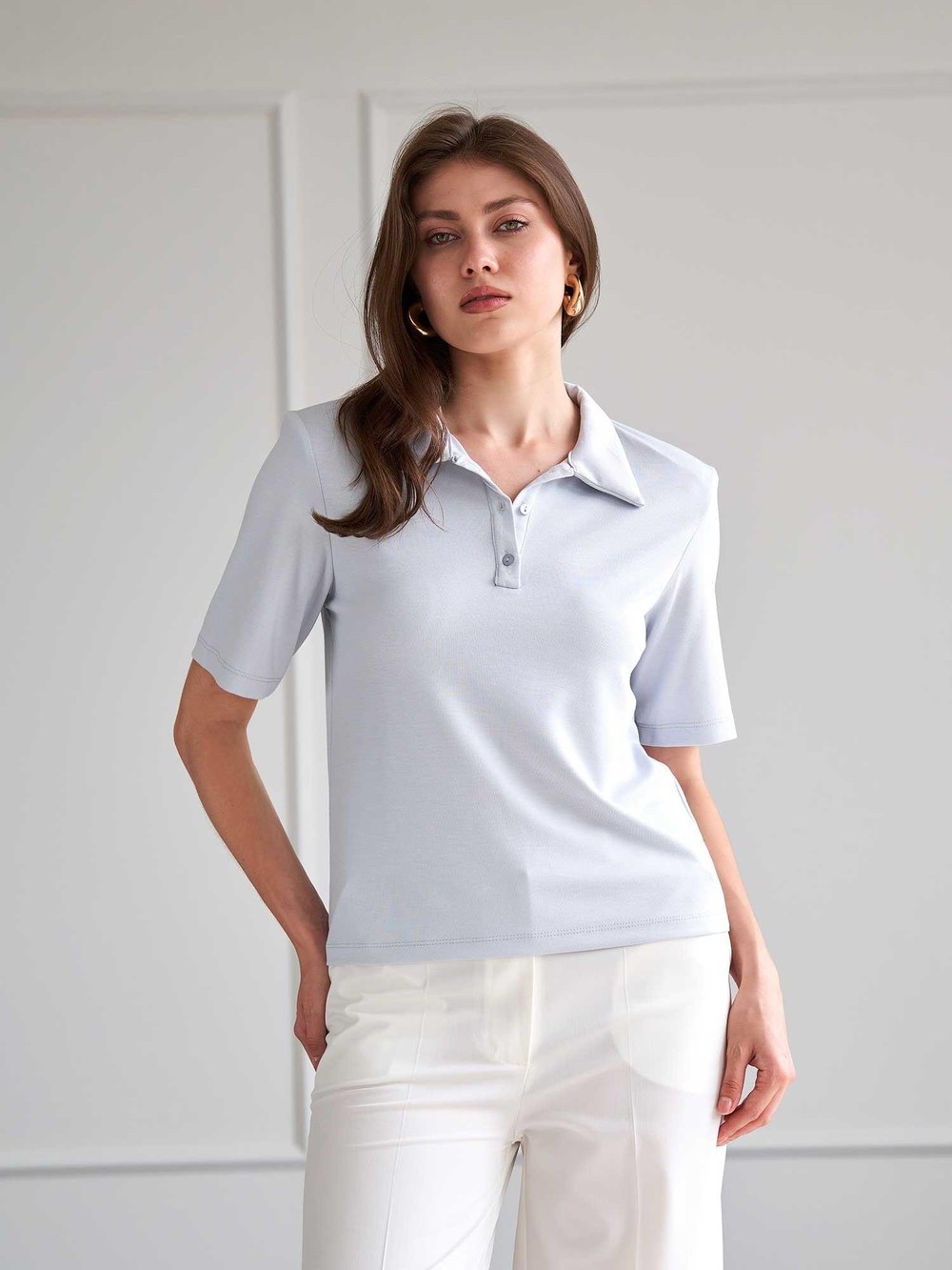 071824 Vatkalı Polo Yaka Bluz