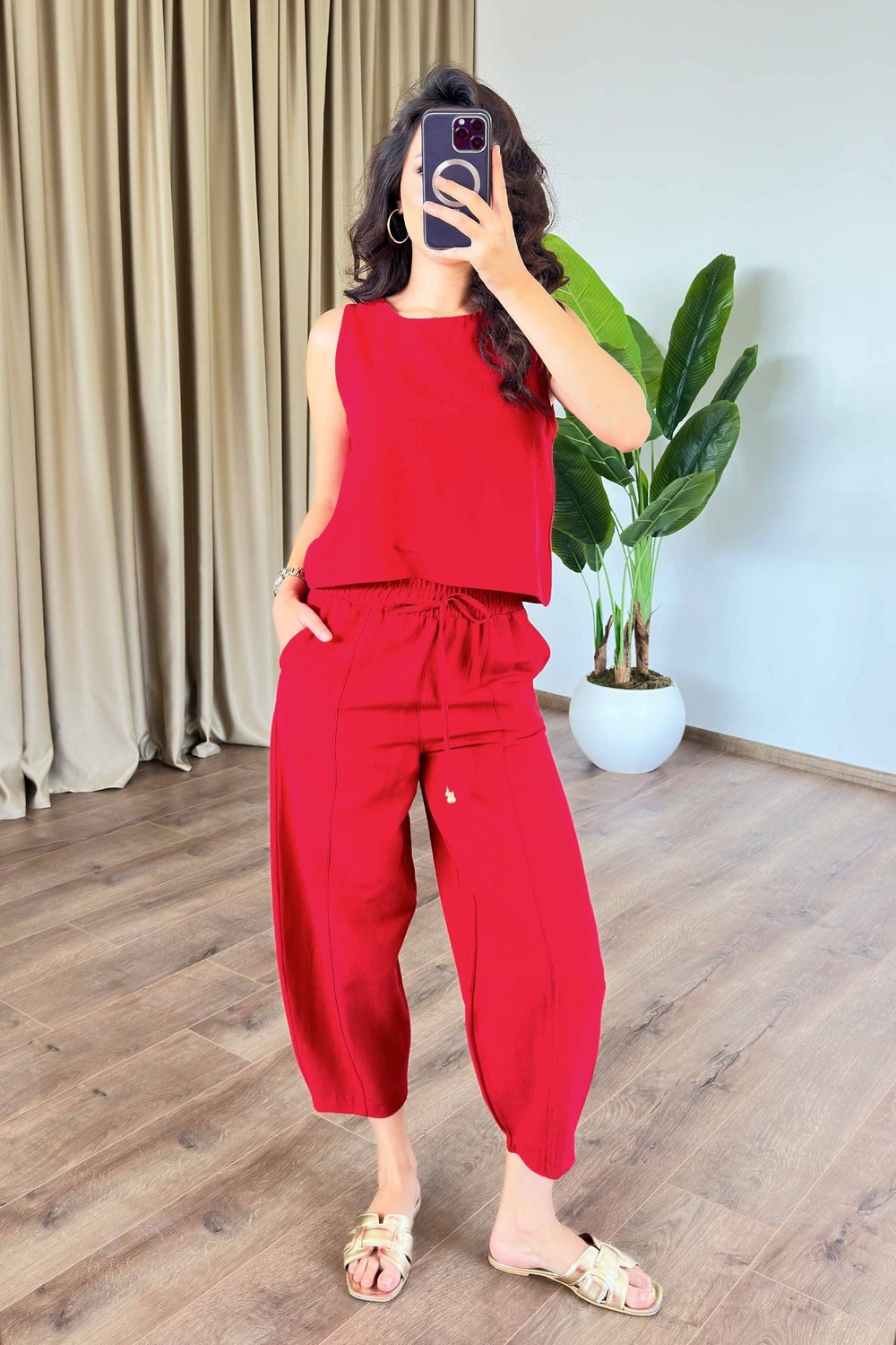 Basic Model Kırmızı Keten Toptan Takım Kırmızı
