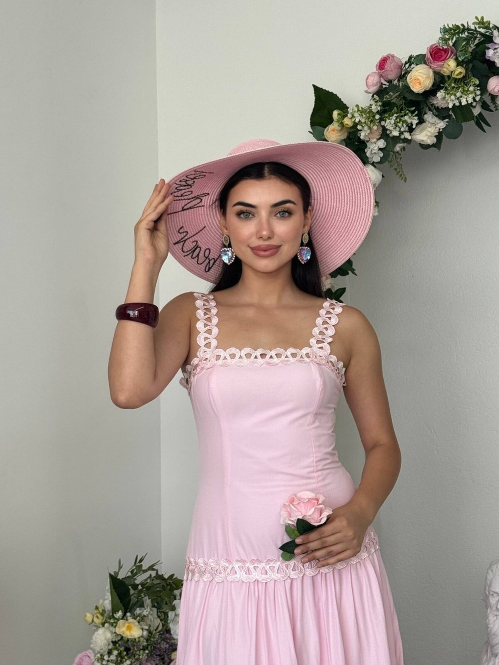 Crols Midi Elbise ETK-00982-pembe