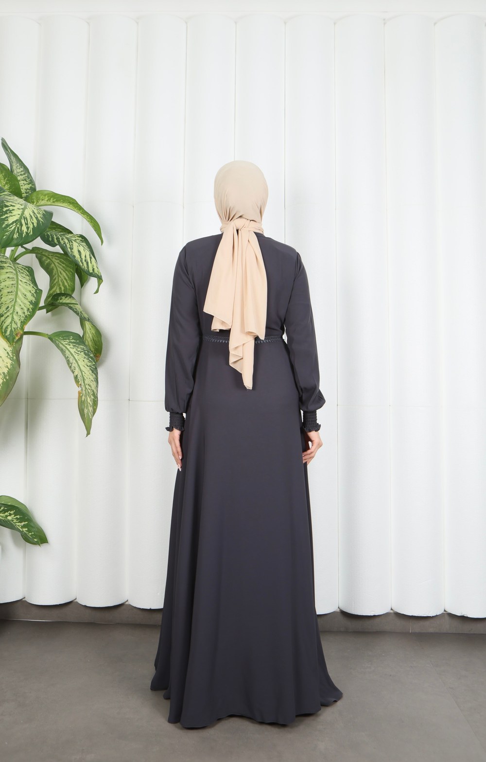 Beli Dantelli Mevlana Ferace Gri HNT7011
