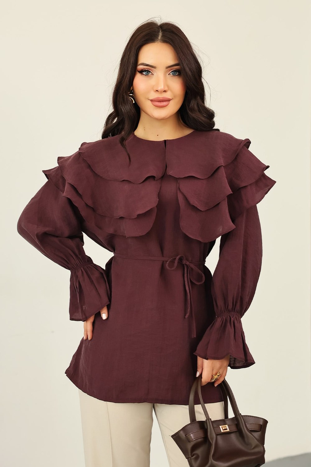 Katlı Yaka Tunik 0062 - Mürdüm