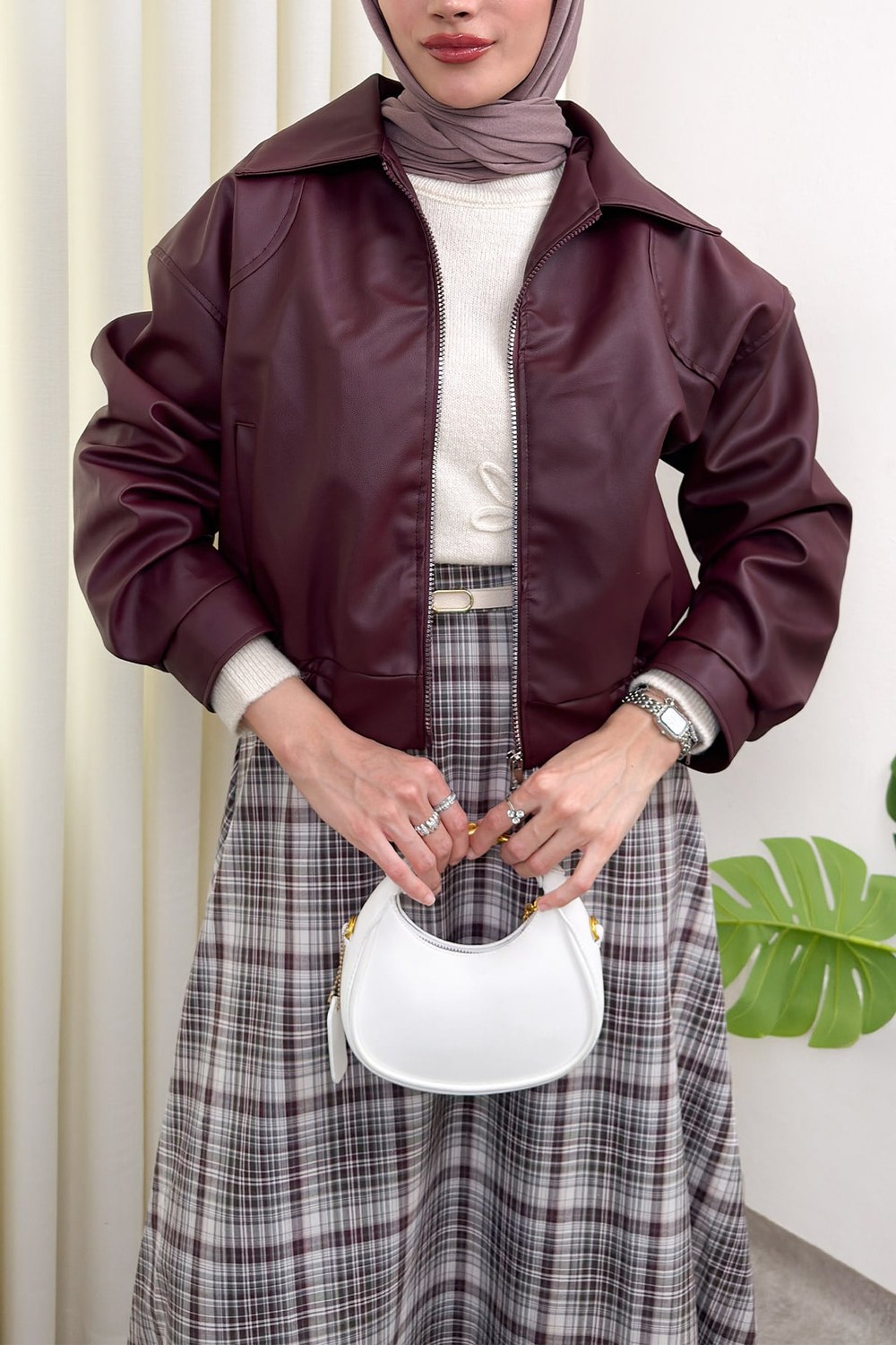 Beli Lastikli Suni Deri Ceket 2016 - Bordo