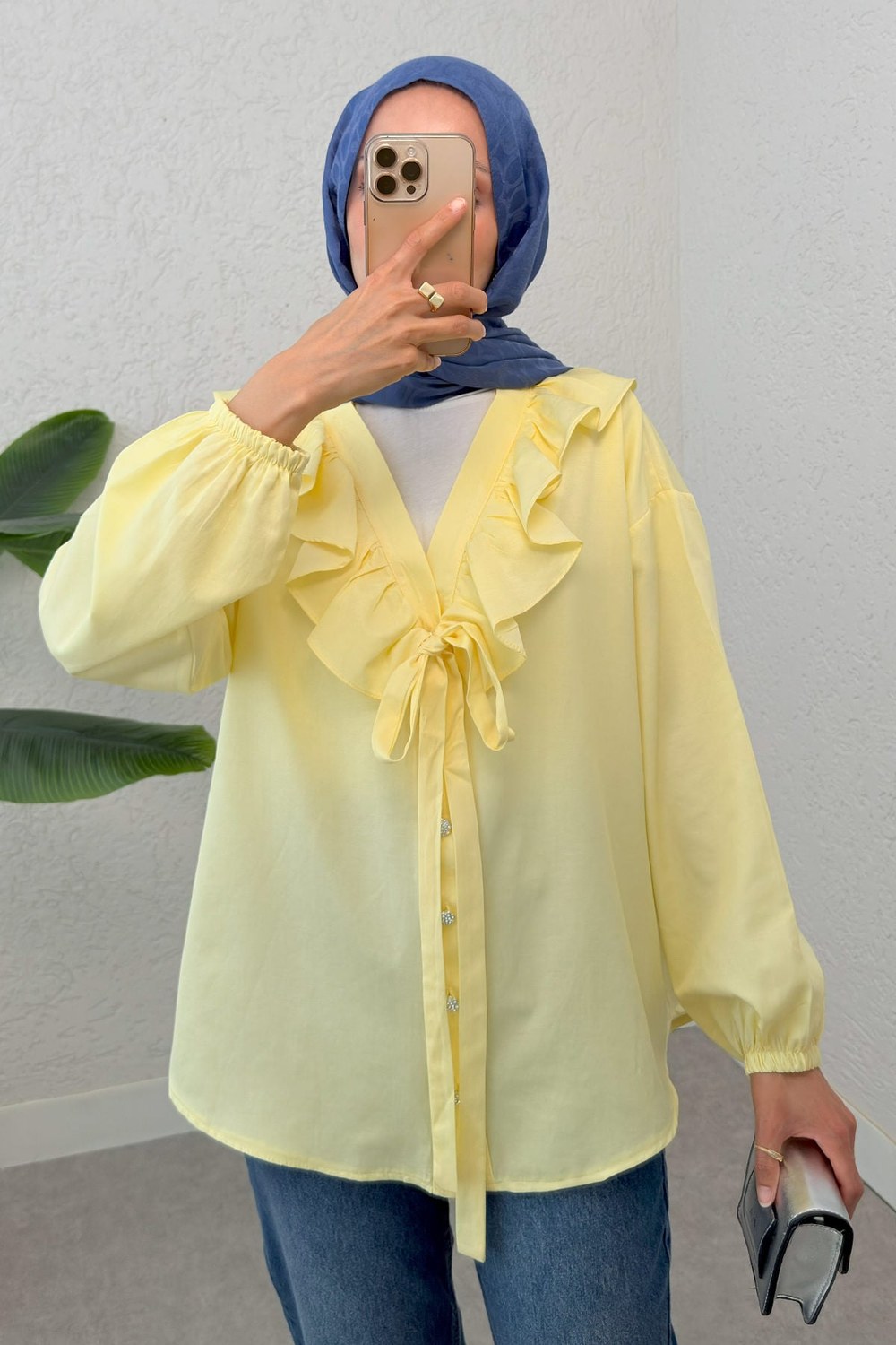 Degaje Yaka Fırfırlı Tunik 2296 - Sarı
