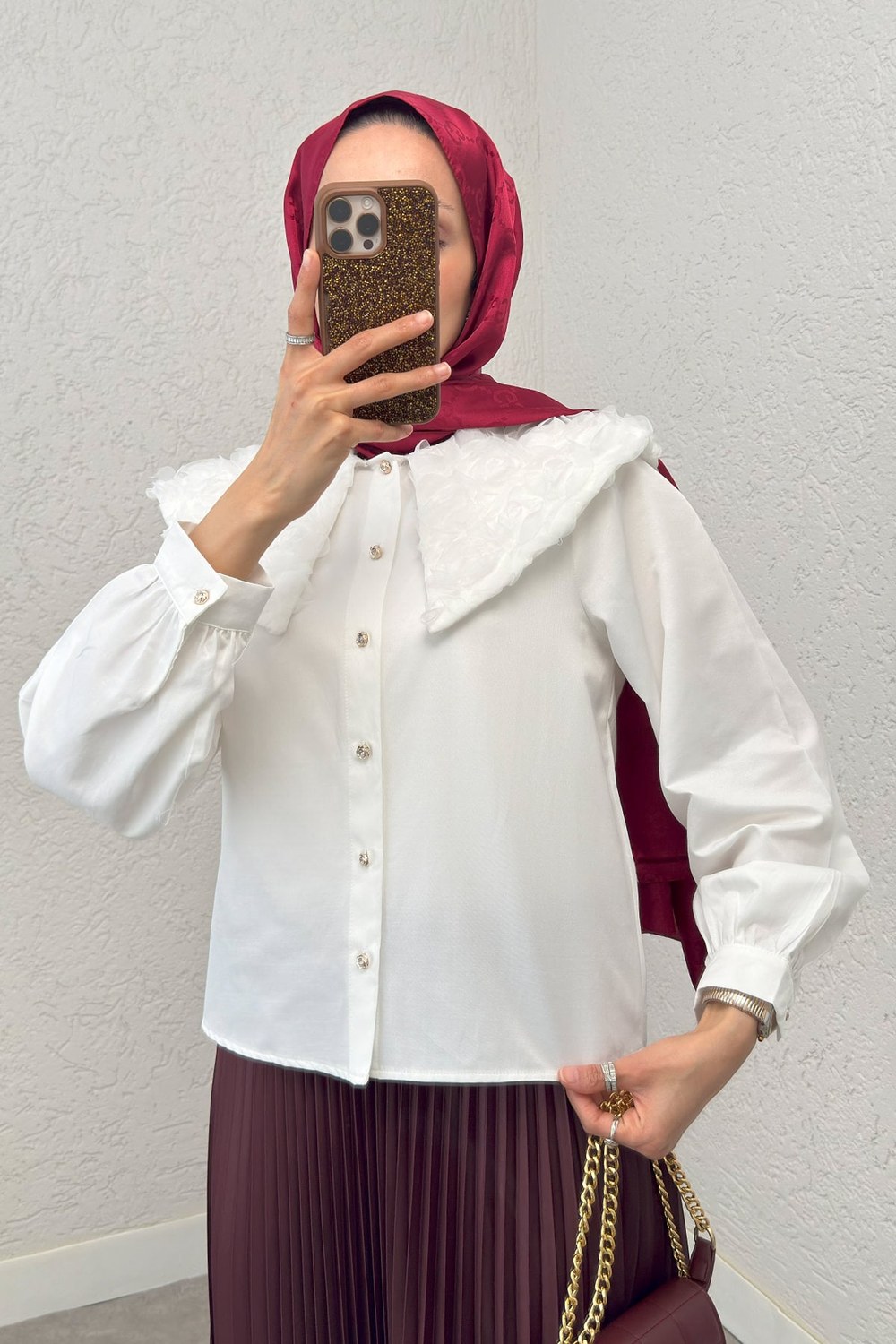 Üç Boyutlu Yaka Detaylı Gömlek 2282 - Beyaz