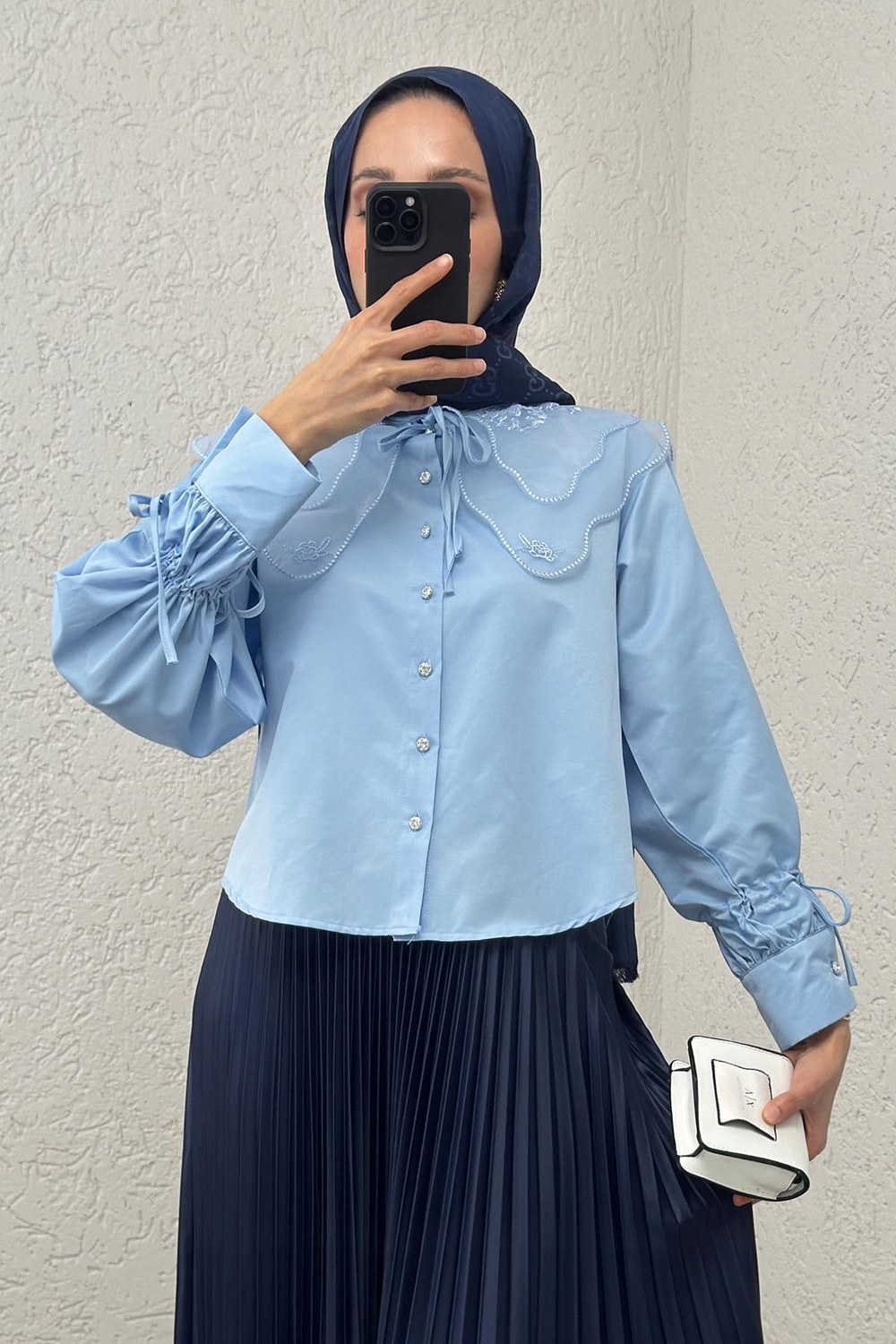 Bebe Yaka Kısa Gömlek 2254 - Bebe Mavisi