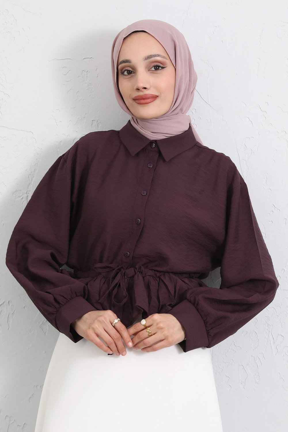 Belden Tünel Bağcıklı Gömlek Y0117 - Mürdüm