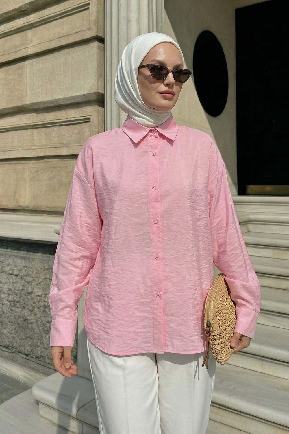 Düğmeli Tesettür Gömlek 612137 - Pembe