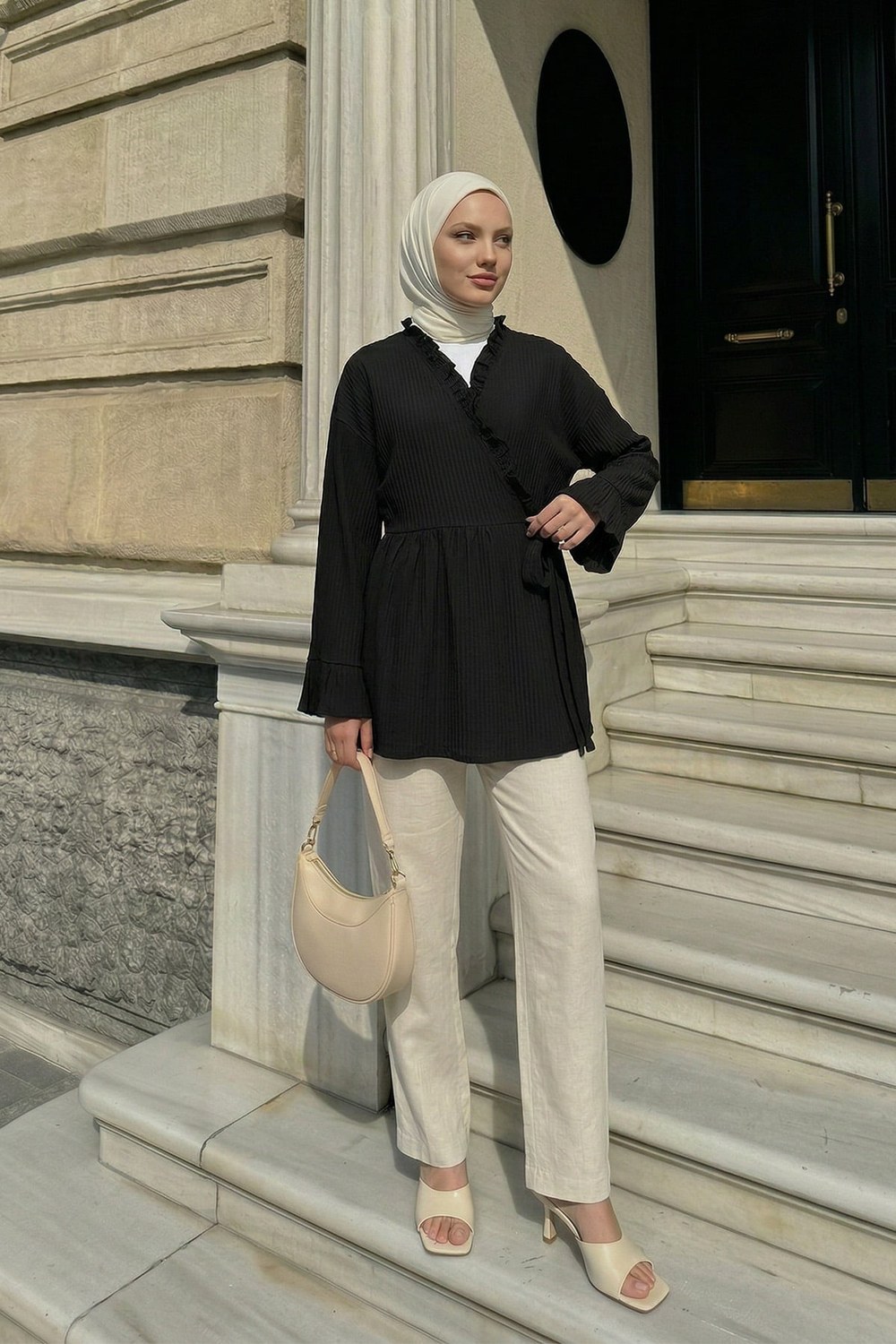 Çapraz Bağlamalı Kimono Y0128 - Siyah