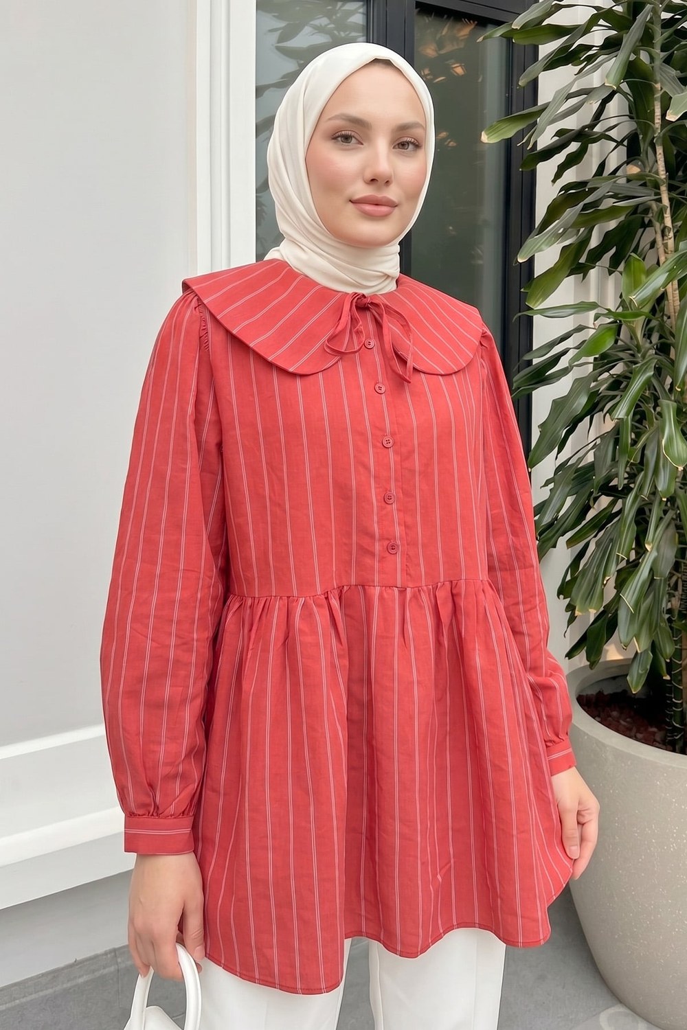 Geniş Yakalı Tunik Y0140 - Kırmızı