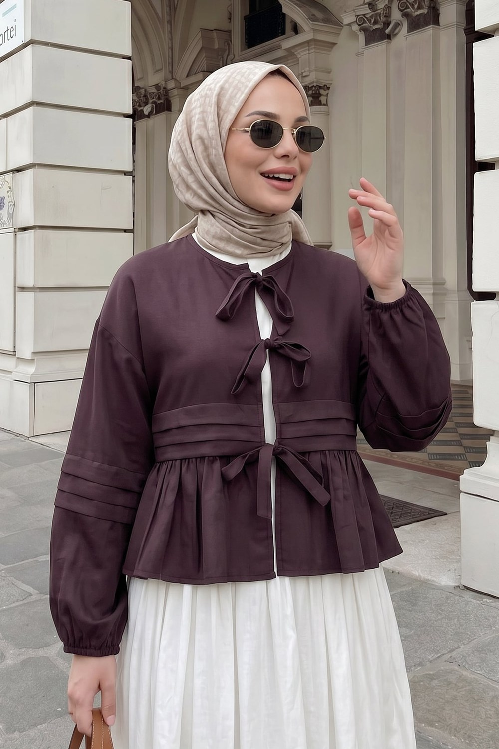Bağcıklı Etek Üstü Kimono Y0126 - Mürdüm