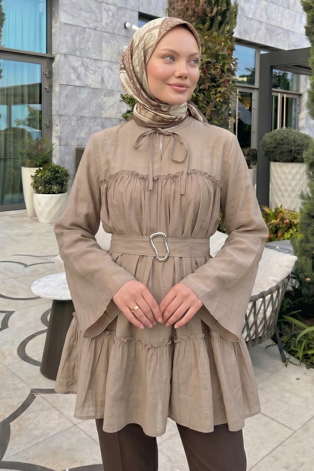 Toka Kemerli Tunik Y0135 - Bej
