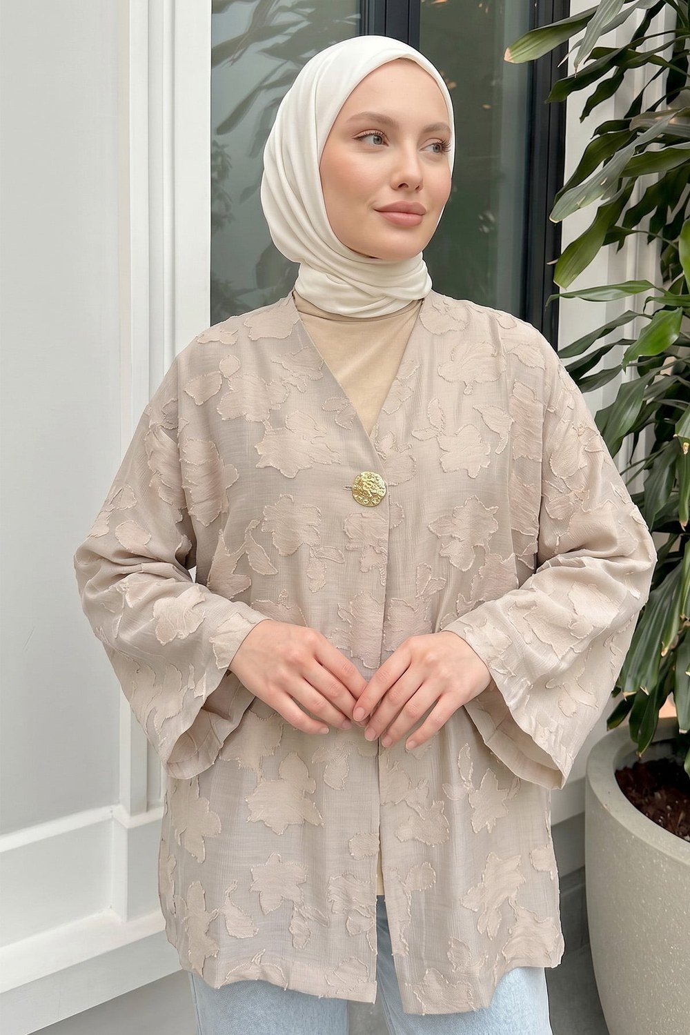 Jakar Detaylı Kimono Y0111 - Bej