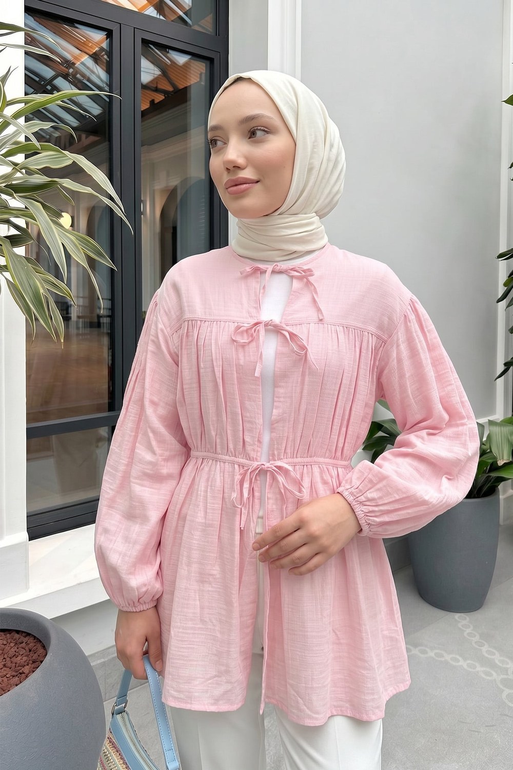 Ön Büzgülü Uzun Tunik 262338 - Açık Pembe