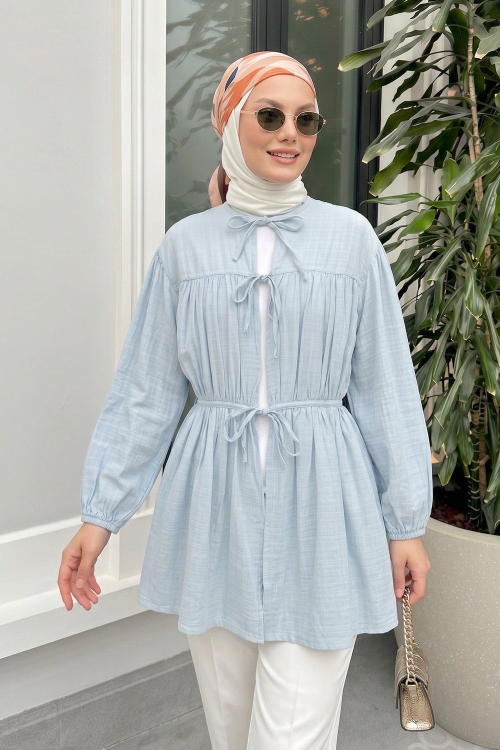 Ön Büzgülü Uzun Tunik 262338 - Bebe Mavisi