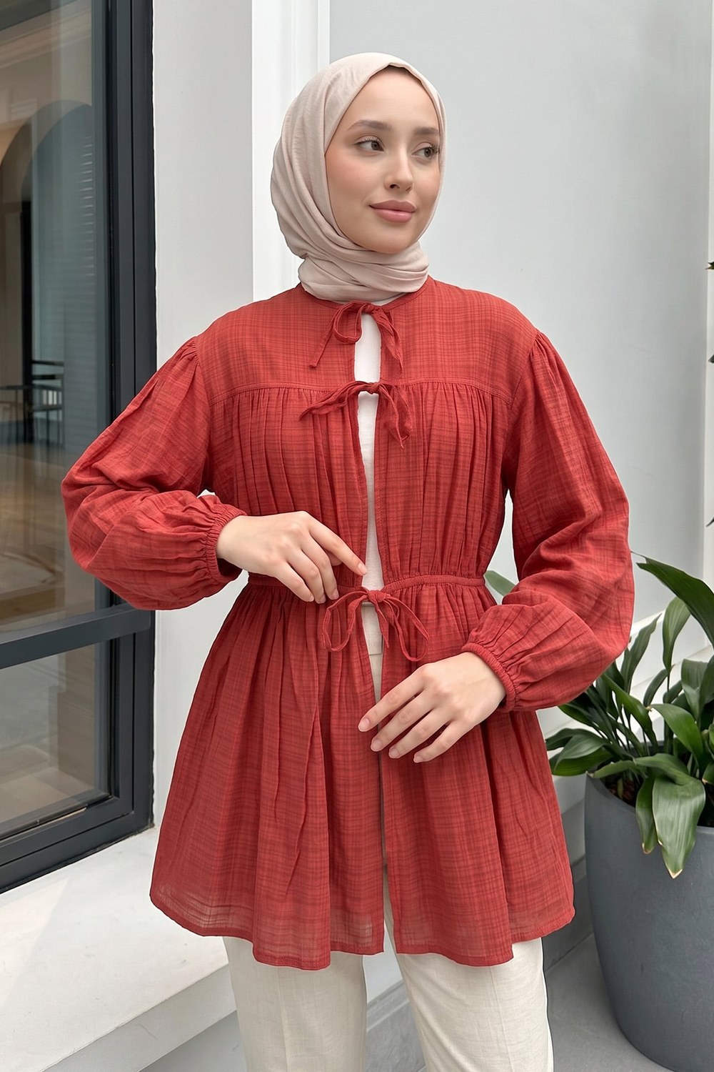 Ön Büzgülü Uzun Tunik 262338 - Kırmızı