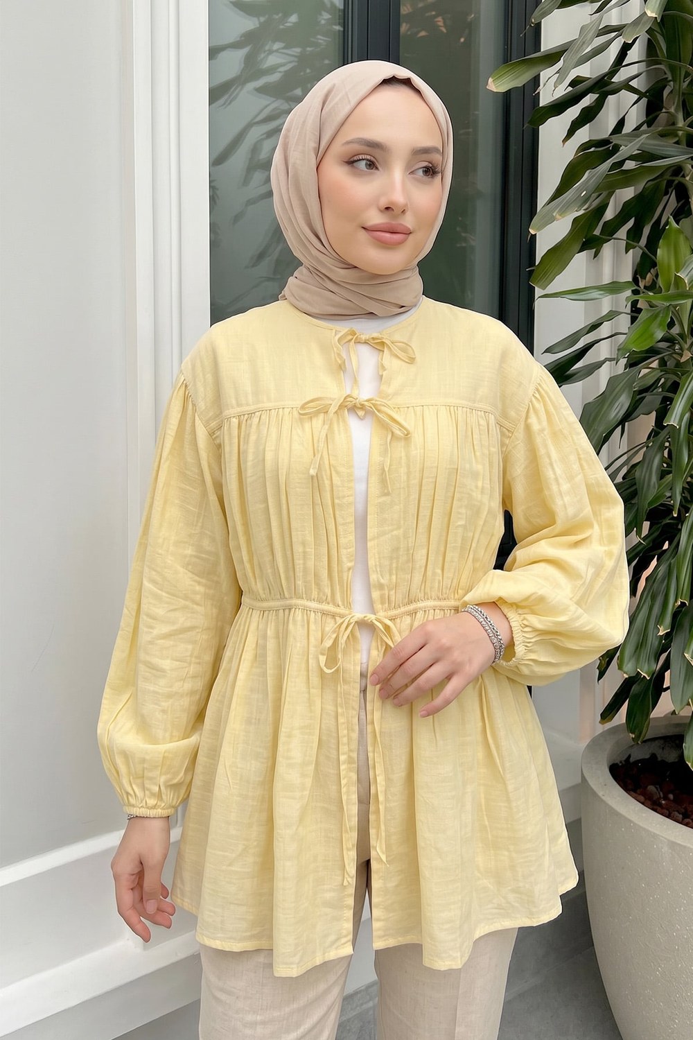 Ön Büzgülü Uzun Tunik 262338 - Sarı