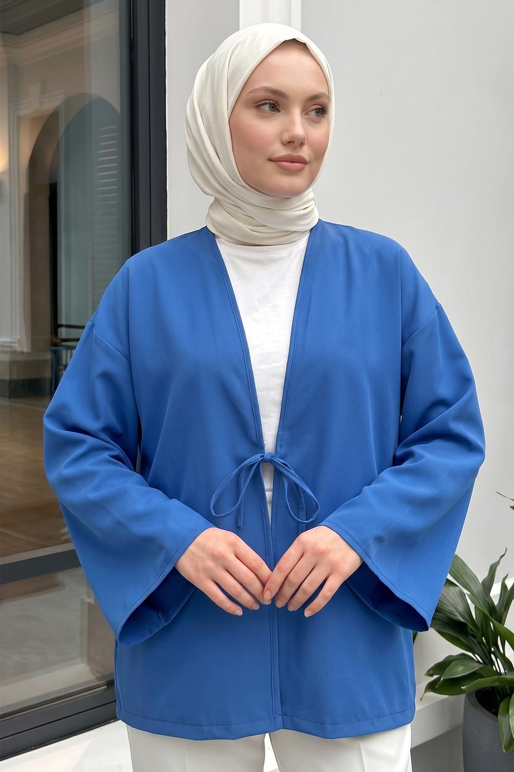 İp Bağcıklı Kimono 40046 - Saks Mavisi
