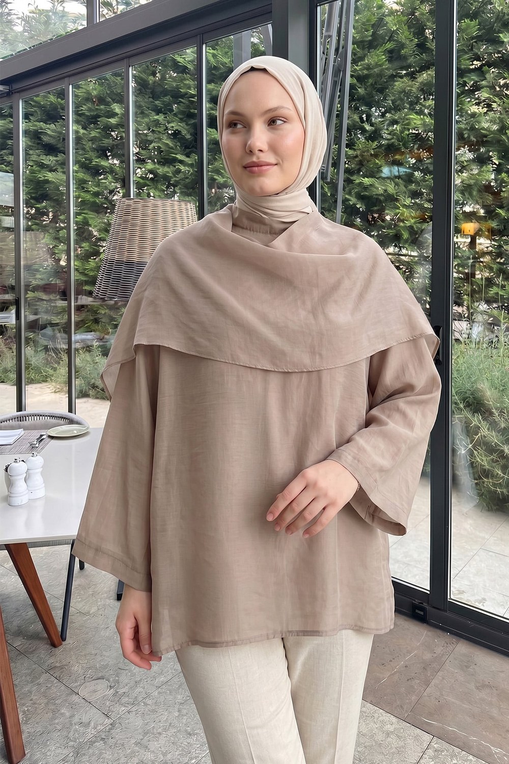 Şal Detaylı Tunik Y0151 - Vizon