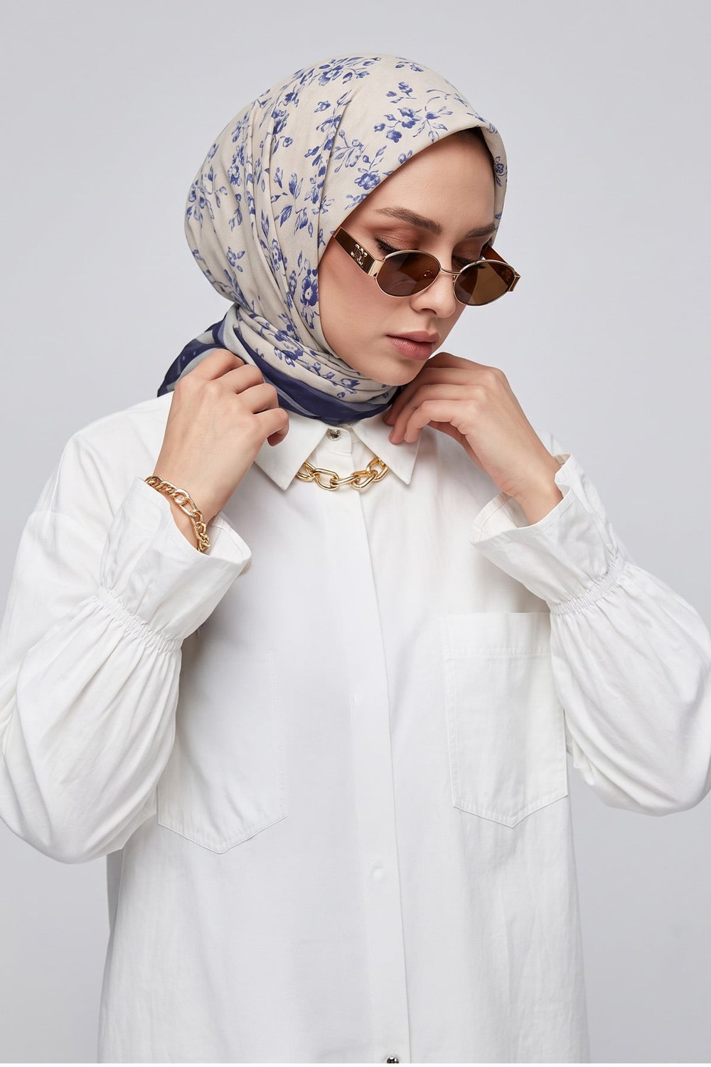 Desenli Naida Eşarp 8039 - Lacivert Gri